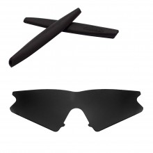 Walleva Black Mr.Shield Polarized Replacement Lenses + Black Earsocks for Oakley M Frame Sweep Sunglasses